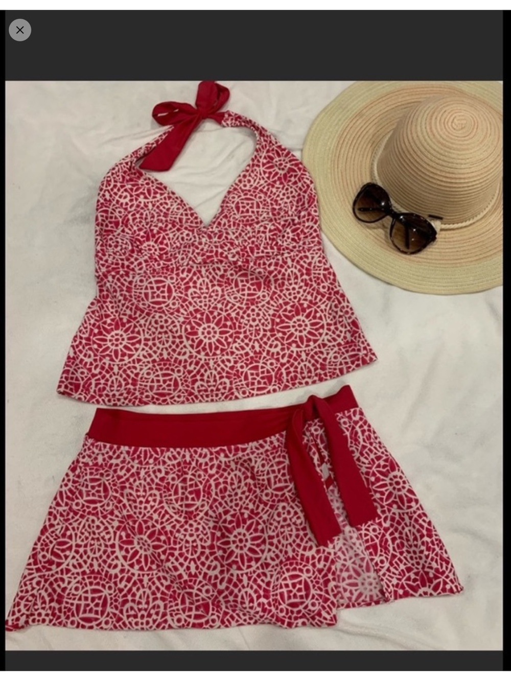 Athleta Pink and White Patterned Swim Top